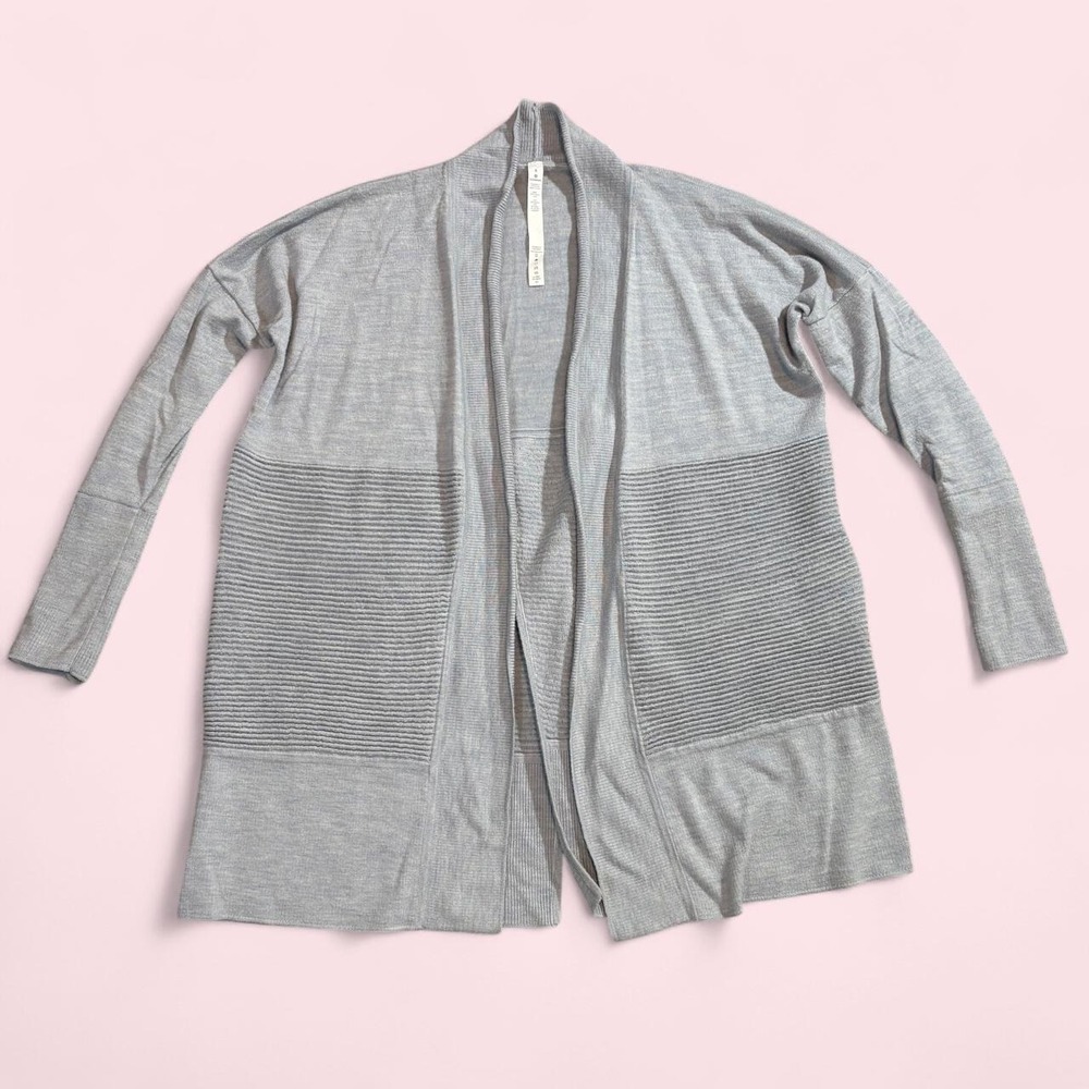 Lululemon Sit In Lotus Wrap Light Blue Heathered Merino Wool Cardigan Sweater